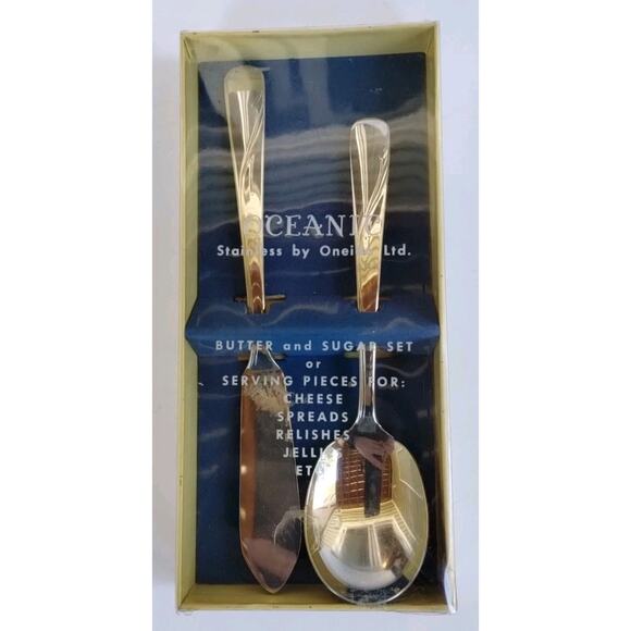 Oneida USA Stainless NEW Oceanic Butter & Sugar Set New Sealed Box - Picture 1 of 8